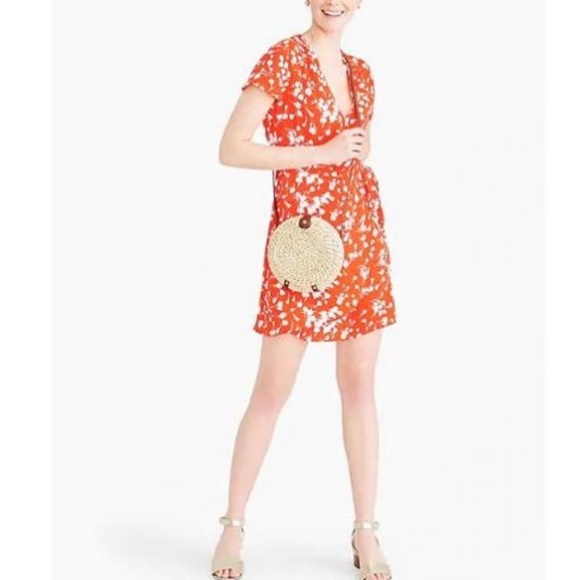 J. Crew Dresses & Skirts - J CREW Orange & White Print Wrap Style Short Sleeve Dress Size 4